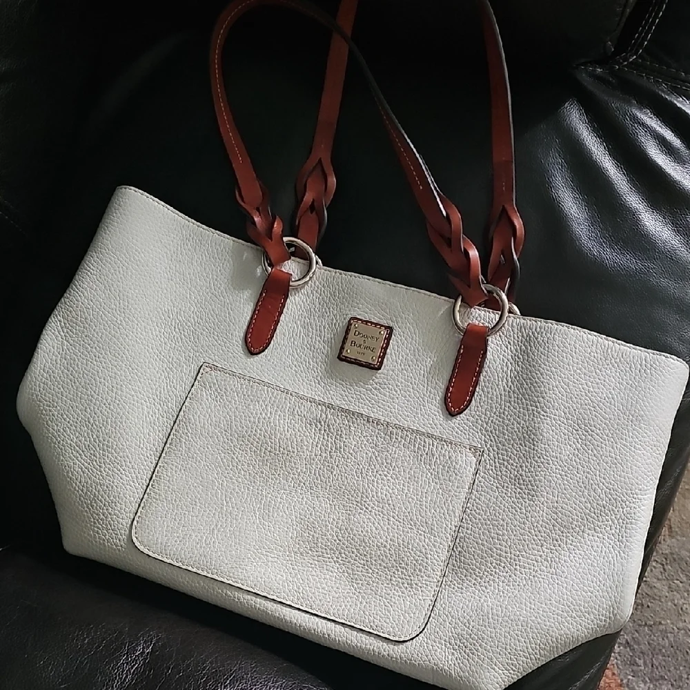 Dooney & Bourke White and Brown Tote with Gold Hardware
